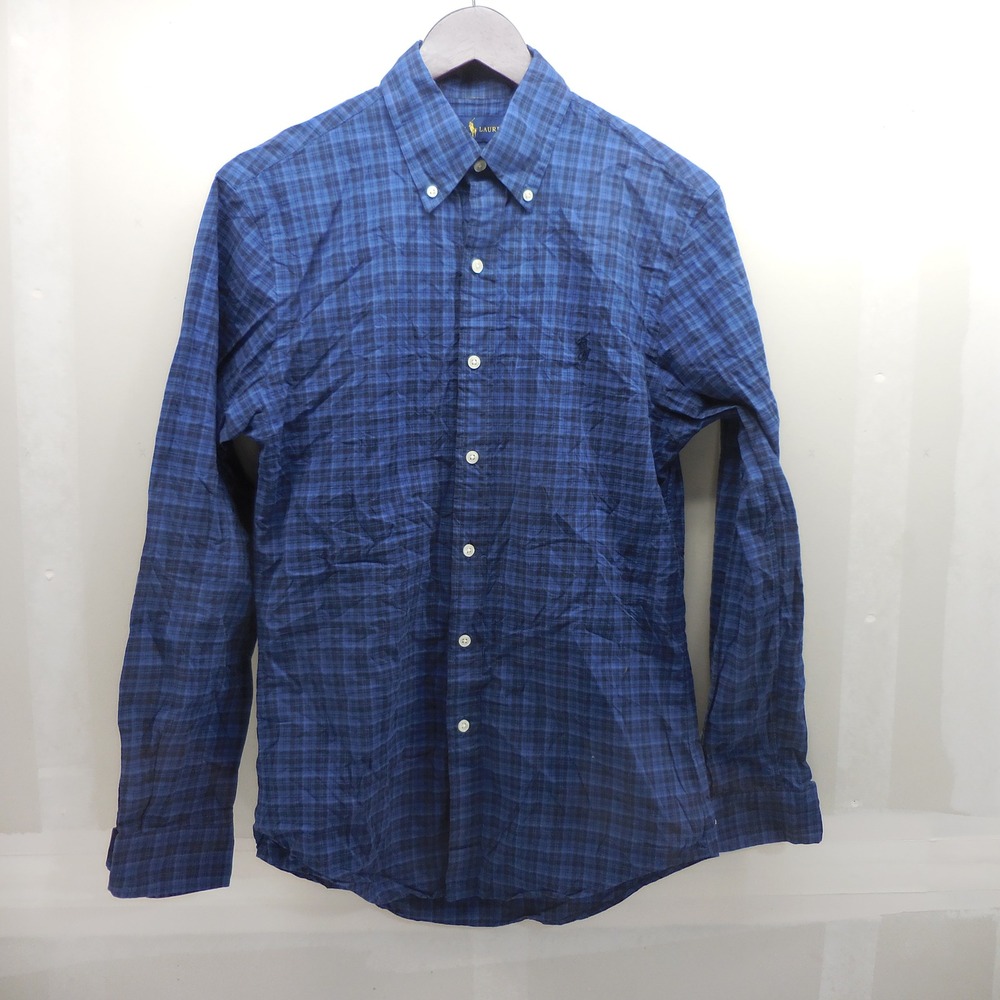 Polo Ralph Lauren Mens Small Slim Fit Blue Plaid Long Sleeve Button Down Shirt
